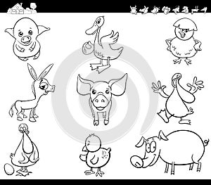 Cartoon farm animals set coloring book