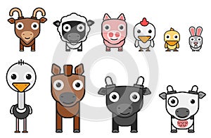 Cartoon farm animals set in flat style isolated on white background.