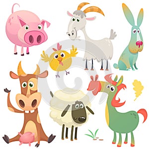 Cartoon farm animals set. Vector illustration.