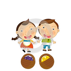 Cartoon farm character farmer girl and boy brother and sister family isolated illustration for children