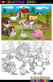 Cartoon Farm and Livestock Animals for Coloring photo