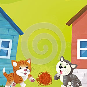 Cartoon farm ranch animals playing wool toy