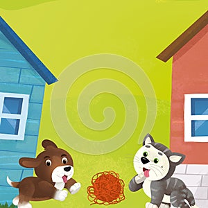 Cartoon farm ranch animals playing wool toy