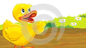 Cartoon farm scene with duck bird illustration