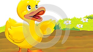 Cartoon farm scene with duck bird illustration