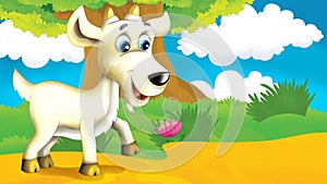 Cartoon farm scene with goat illustration