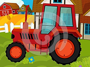 Cartoon farm scene - tractor on the farm