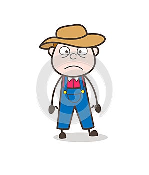 Cartoon Farmer Astonished Face Expression Vector