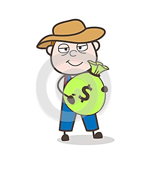 Cartoon Farmer with Dollar Bundle Pack Vector