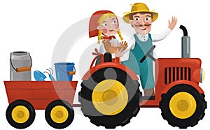 Cartoon farmer family husband wife illustration