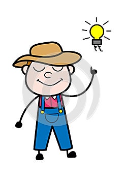 Cartoon Farmer Got an idea