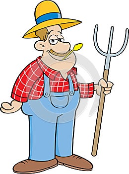 Cartoon farmer holding a pitchfork. photo