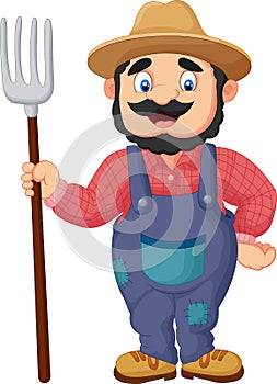 Cartoon farmer holding a rake