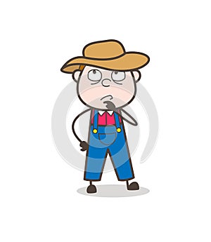 Cartoon Farmer Thinking Face Vector Concept