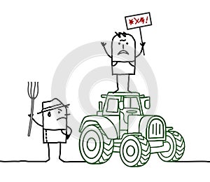 Cartoon Farmers Protesting Against Agriculture System