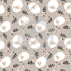 Cartoon farms animals seamless sleeping sheep pattern for wrapping paper and fabrics and linens and kindergarten