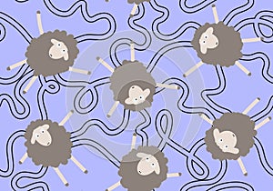 Cartoon farms animals seamless sleeping sheep pattern for wrapping paper and fabrics and linens and kindergarten