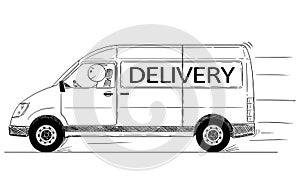 Cartoon of Fast Driving Generic Delivery Van