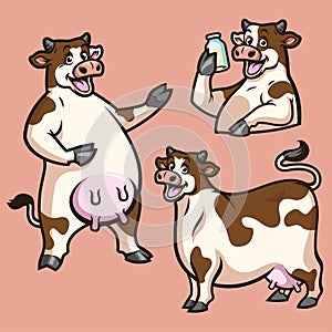 Cartoon of fat cute cow in set