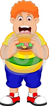 Cartoon Fat Man eating Burger