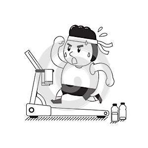 Cartoon fat man running on treadmill