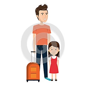 Cartoon father with travel briefcase and daugther girl photo