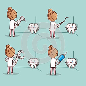 Cartoon fear tooth with dentist