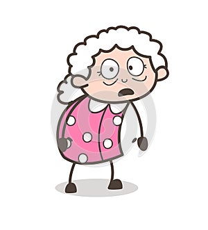 Cartoon Fearful Old Woman Expression Vector Illustration