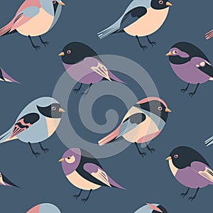 Cartoon feathered and winged birds seamless background