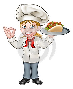 Cartoon Female Chef with Kebab