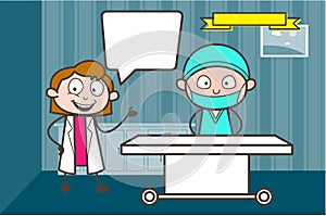 Cartoon Female Doctor Introducing to Surgeon Vector