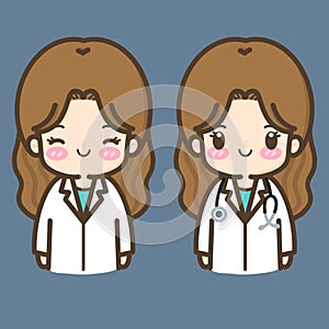 Cartoon female doctor smiling differently.