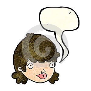 cartoon female face with surprised expression with speech bubble