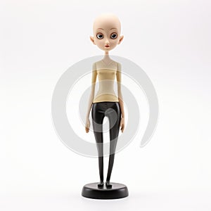 Cartoon Female Figurine With Bald Hairstyle On White Background