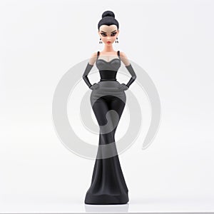 Cartoon Female Figurine With Slicked Back Hairstyle On White Background
