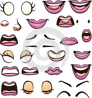 Cartoon female mouths pronouncing different phonemes