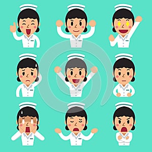 Cartoon female nurse faces showing different emotions