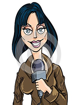 Cartoon female reporter with microphone