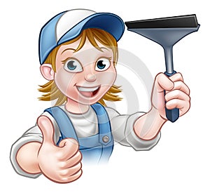 Cartoon Female Window Cleaner Character photo