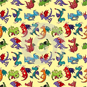 Cartoon fire dragon seamless pattern