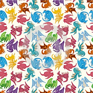 Cartoon fire dragon seamless pattern
