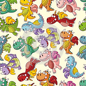 Cartoon fire dragon seamless pattern