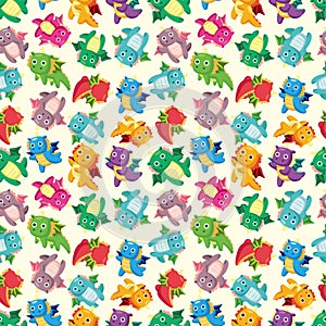 Cartoon fire dragon seamless pattern
