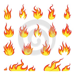 Cartoon fire flame. Fires image, hot flaming ignition, flammable blaze heat explosion flames energy vector concept