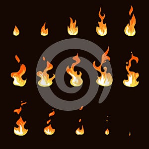Cartoon fire flame sheet sprite animation vector set