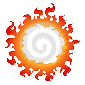 Cartoon fire frame. Dynamite detonation fire burning round border. Comic book fire circle flat vector illustration on white