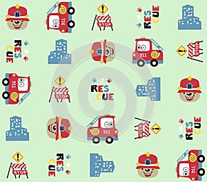 Cartoon of fire rescue theme set pattern
