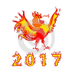 Cartoon fire rooster Vector illustration 2017