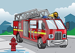 Cartoon of firefighter truck illustration