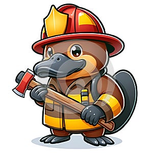 a cartoon fireman duck with an ax ax ax axe